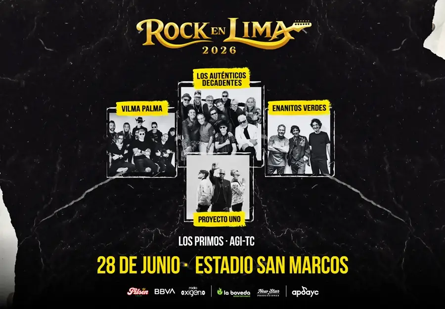 Cartel Rock en Lima 2026 con Enanitos Verdes, Auténticos Decadentes, Vilma Palma y Proyecto Uno en el Estadio San Marcos, 28 de junio