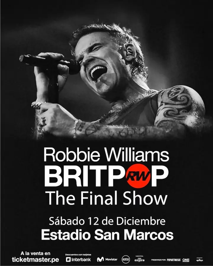 Cartel del esperado show de Robbie Williams en Lima para su gira en el Estadio San Marcos.